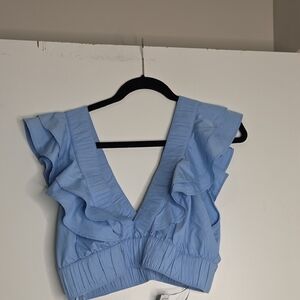Abercrombie & Fitch Light Blue Ruffle V-Neck Crop Top